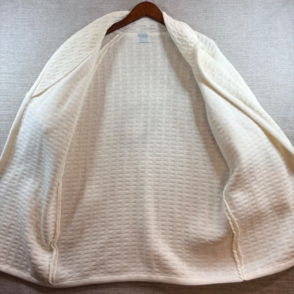 Vintage Granniecore‎ Dainty Ivory Honeycomb Knit Open Front Cardigan Sweater LG